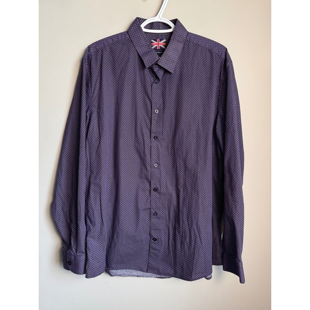 Soul of London Polka Dot Button Up Shirt XL  Purple Long Sleeve Semi Fitted